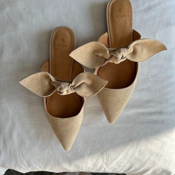 Bill Blass Shoes - Bill Blass Slides with Bow, Suede, Size 7.5